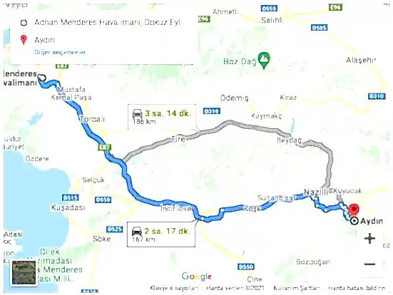 İzmir Havalimanı Aydın Arası 167km