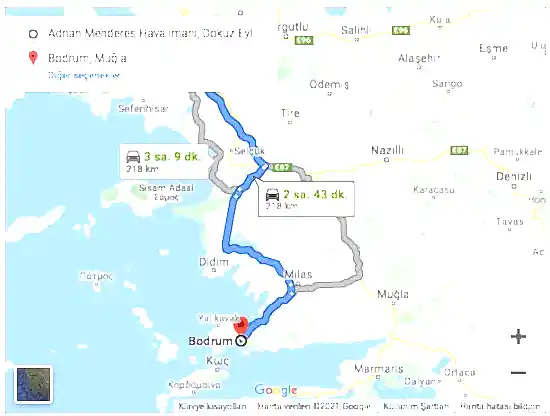 İzmir Havalimanı Bodrum Arası 218km