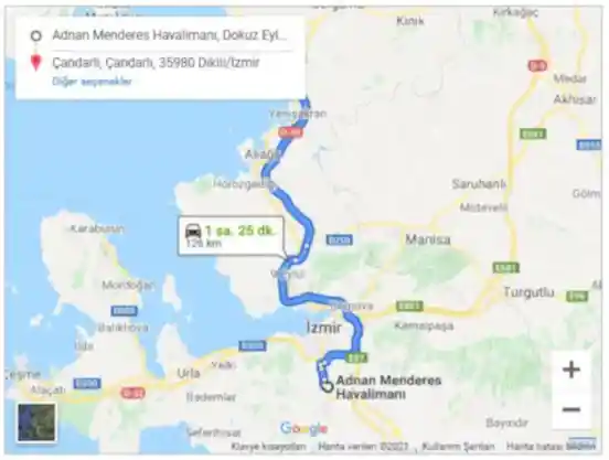 İzmir Havalimanı Çandarlı Arası 126km