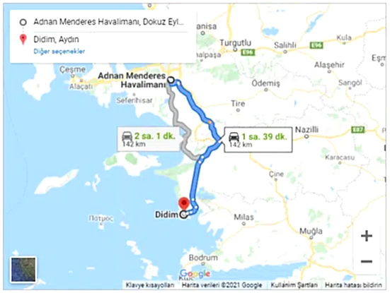 İzmir Havalimanı Didim Arası 142km
