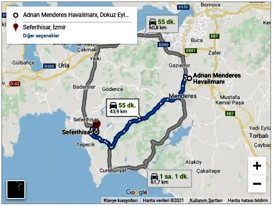 İzmir Havalimanı Seferihisar Arası 44km
