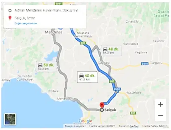 İzmir Havalimanı Selçuk Arası 61,5km