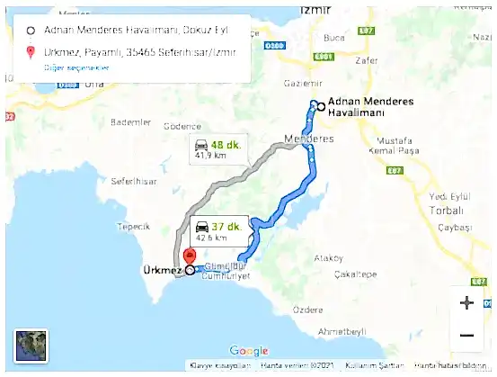 İzmir Havalimanı Ürkmez Arası 43km
