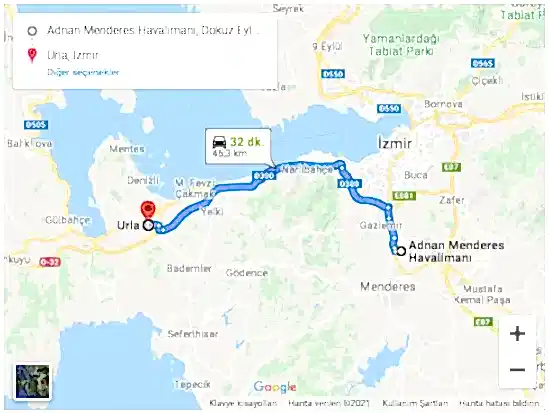 İzmir Havalimanı Urla Arası 46km