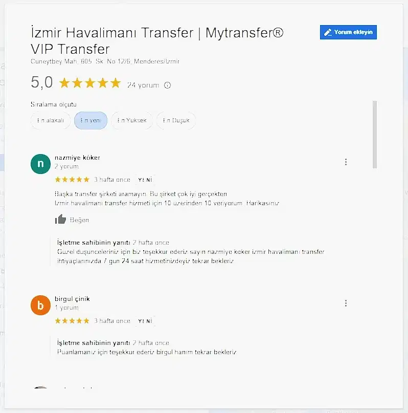 izmir Transfer hizmeti yorumları